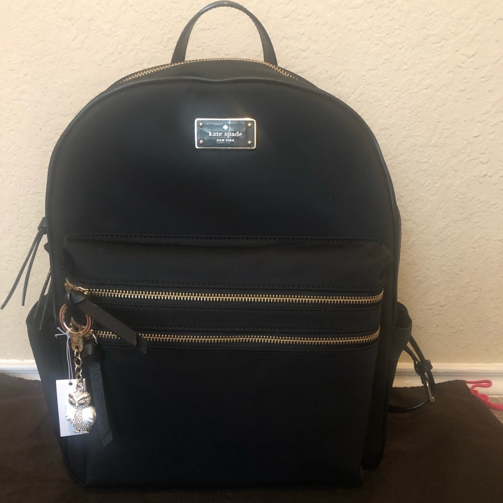 Brand New Black Kate Spade Backpack with New Charm